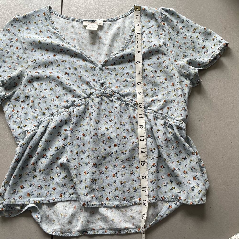 Urban Romantics Blouse Short Flutter Sleeve V-Neck Peplum Ruffled Floral Blue L - Picture 7 of 7